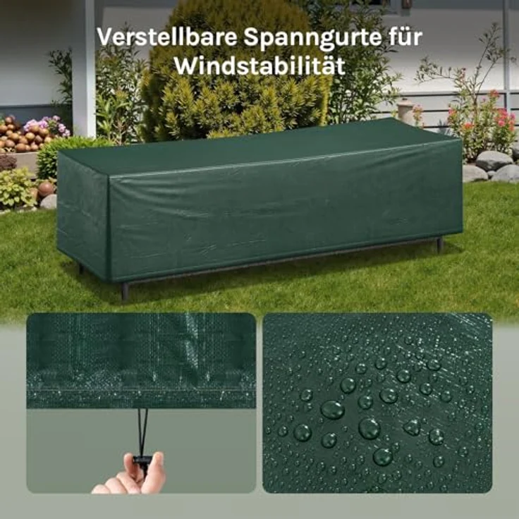 WOLTU Schutzhülle Gartenliege Sonnenliege, 218 x 77 x 55 cm, Abdeckung für Gartenmöbel, Abdeckhaube aus PE, Plane UV-Beständig wasserabweisend Winterfest reißfest, Grün – Bild 7