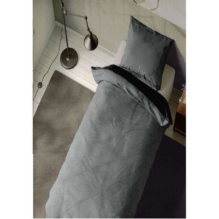 Winter Wende Bettwäsche 2 teilig Cashmere Touch Reißverschluss 135 x200 cm + 80 x80 cm Grau / Schwarz – Bild 2