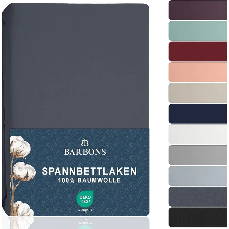 BARBONS Spannbettlaken 160x200 cm – 100% Baumwolle Oeko-TEX Zertifiziert Bettlaken Jersey Spannbetttuch Matratzenhöhe bis 25 cm Dunkelgrau - 160x200