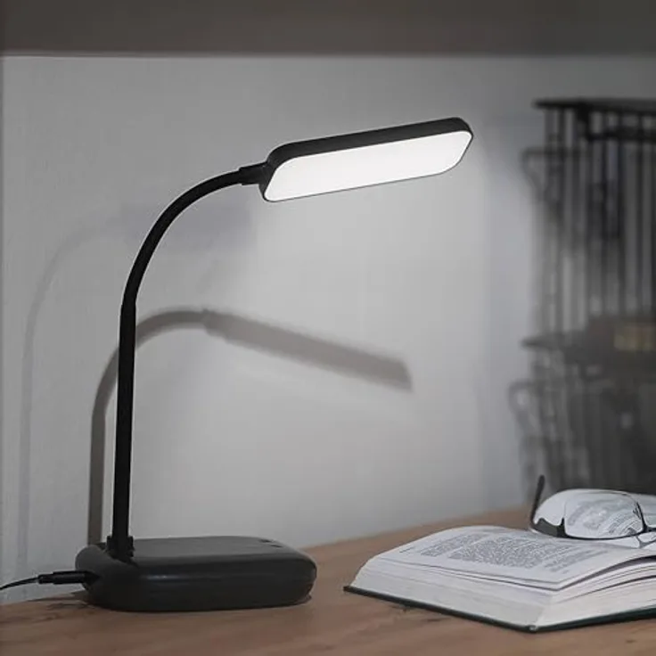 EMOS LED Tischlampe MOLLY, 12W, 650lm dimmbar, einstellbare Lichtfarbe, flexibler Lampenarm, schwarz, Z7638B