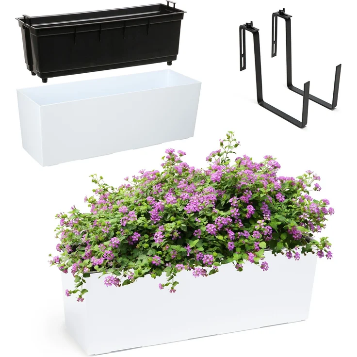 KADAX Blumentopf Balkonkasten Griffe 19x56cm Weiß – Bild 1