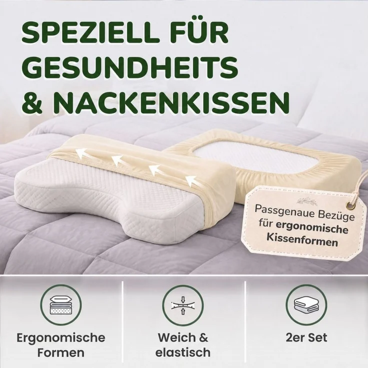 leevitex® Kissenbezug für Gesundheitskissen & Nackenkissen, 30-45x50-70x10-15 cm, (2 Stück), Jersey-Stretch mit Rundumgummizug, 97% Baumwolle, 3% Elasthan – Bild 2