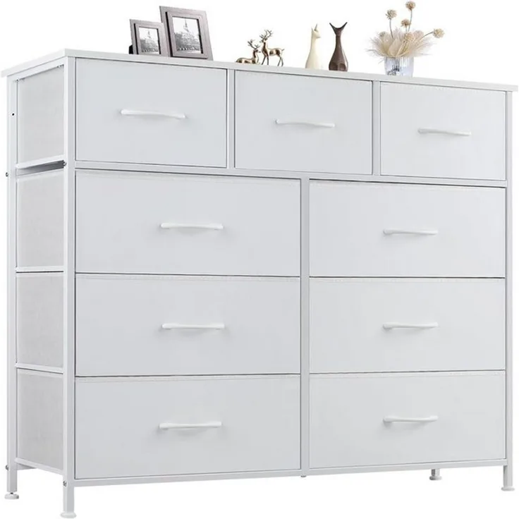 DUMOS Schubkastenkommode Kommode mit Schubladen, Ablageschrank aus Stoff Schubladenschrank (für Schlafzimmer, Wohnzimmer, Kinderzimmer, Flur, Aufbewahrungsschrank), mit Metallgestell Schubladen aus Stoff