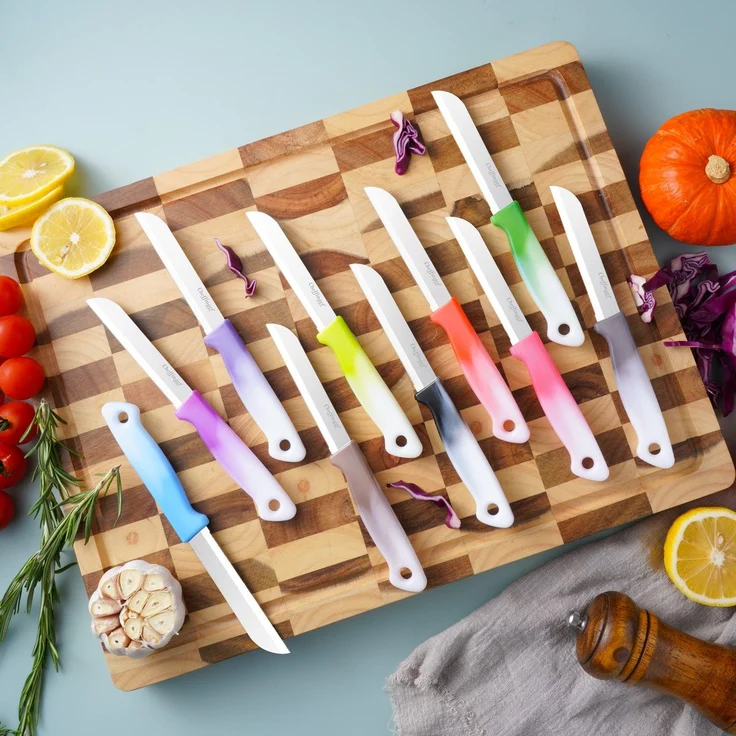 6 Stück Küchenmesser 18 cm mit ergonomischem Griff - vielseitig & pflegeleicht, Hellblau – Bild 2