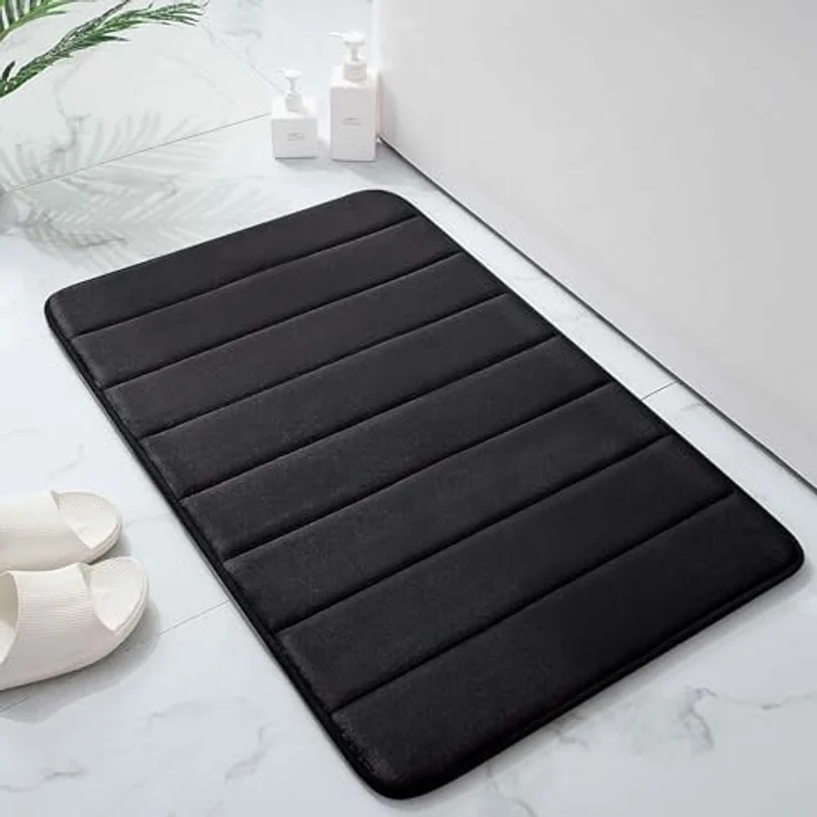 Homaxy Memory Foam Badezimmer Badteppich Saugfähige Rutschfester Badvorleger Waschbar Badematte - 41x61 cm, Schwarz – Bild 3