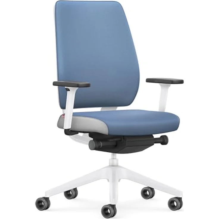 Interstuhl Joyce Interior Edition, ergonomischer Bürostuhl mit Synchromechanik, verstellbarer Rückenlehne und Lordose, Designer-Rollen, Blau | Weiß – Bild 1