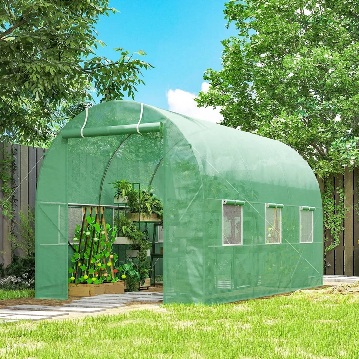MELAYR, Gewächshaus 350x200x200cm Foliengewächshaus Tomatenhaus mit Tür, 6 Fenster, Grün – Bild 3