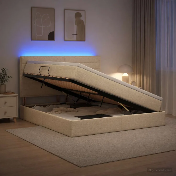 vidaXL LED-Speicherbett mit Matratze Creme 180 x 200 cm Stoff 3459901 – Bild 1