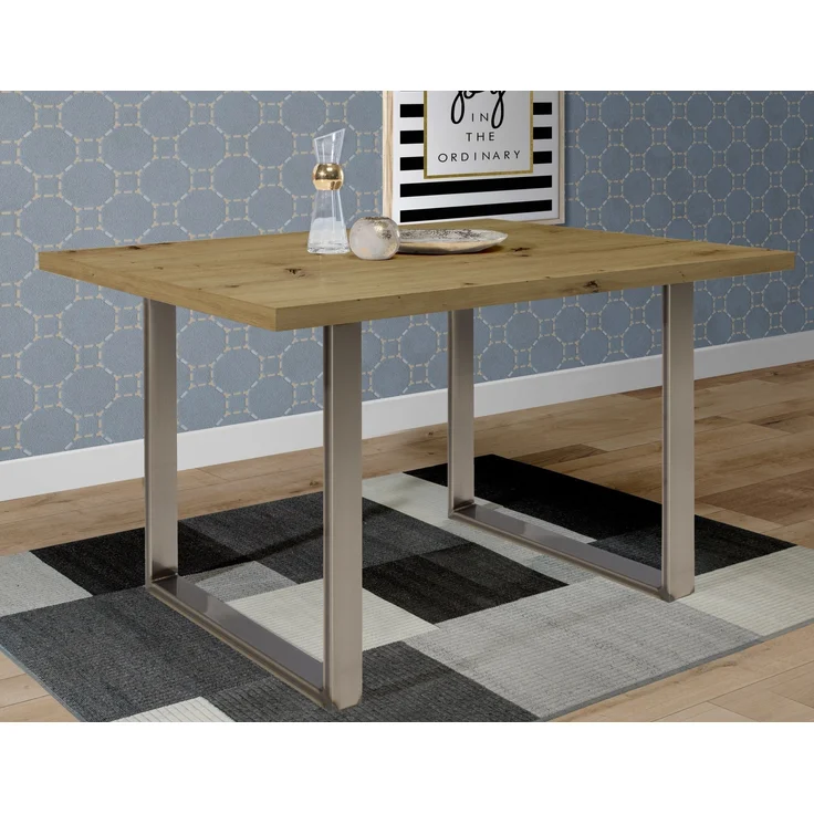 Esstisch >TABLES< Artisan Eiche Dekor, U-Metallgestell rohstahl - 160x74,7x90cm (BxHxT) – Bild 2