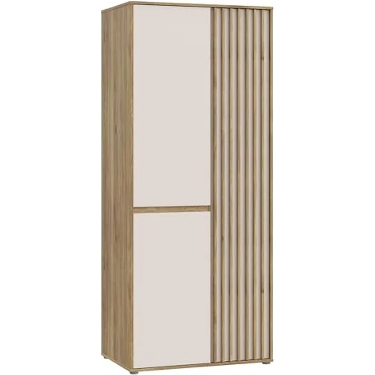 Forte ELISTON Kleiderschrank 80 90, moderner Kleiderschrank mit Lamellendesign, 2-türig, Holzwerkstoff, Schlafzimmer, Mauvella Eiche Holzdekor|Kashmir Beige, 84 cm breit x 200,1 cm hoch x 54 cm tief – Bild 4