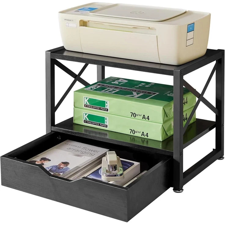 2 Tier Desktop Drucker Stand Organizer mit Schublade - Schwarz – Bild 2