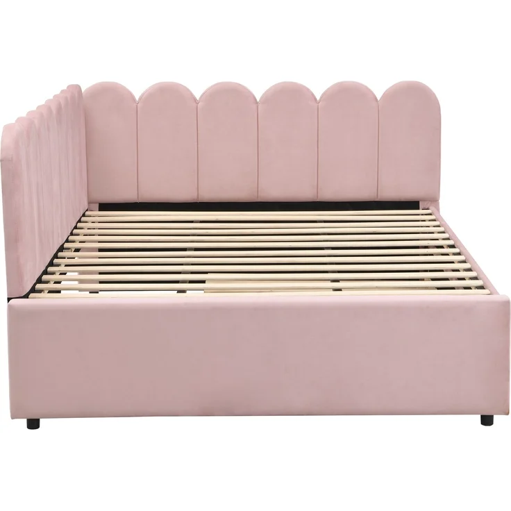 ZUBALIYA Schlafsofa 140x200 cm, Ausziehbett, mit Polsterstoffbezug, Rosa, ohne Matratze – Bild 18