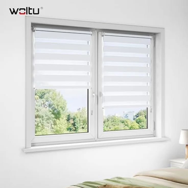 WOLTU Doppelrollo Klemmfix ohne Bohren 90x220 cm, Weiß | Duo Rollos für innen Fenster & Tür, Zebrarollo Lichtdurchlässig Fensterrollo Seitenzugrollo Verdunkelnd, Stoffbreite 87 cm – Bild 2