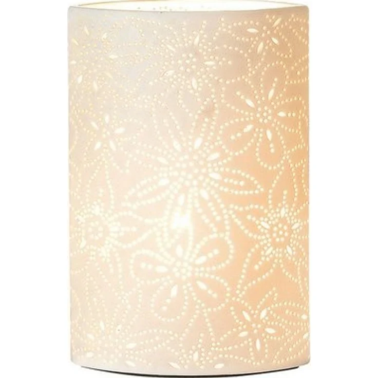 GILDE Tischleuchte 33116 – Porzellan Weiß – Blumenmotiv & Lichtspiel – 18 × 28 cm, ohne Leuchtmittel – Bild 2