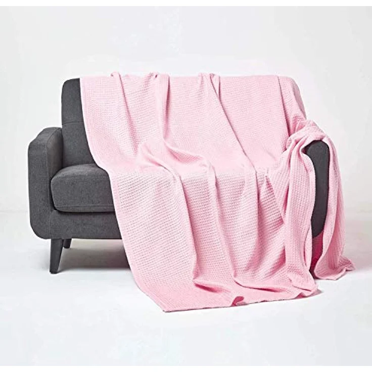 Homescapes Plaid 100% Bio-Baumwolle Waffeldecke rosa, 230 x 230 cm mit Waffelstruktur – Bild 1