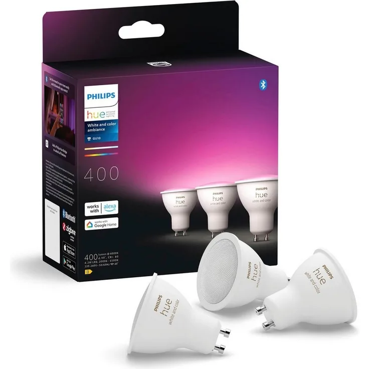 Philips Hue White & Col. Amb. GU10 Dreierpack 3x350lm/
