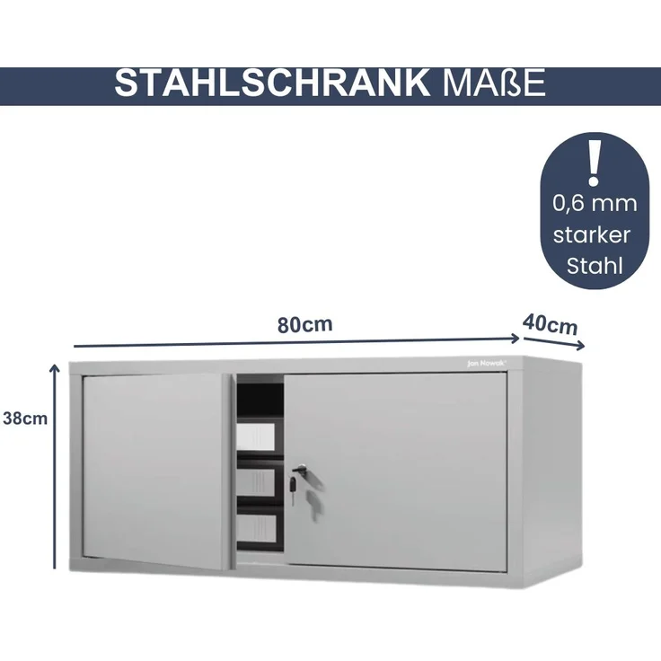 Schrankerweiterung Aktenschrank mit 2 Flügeltüren | Zusatzschrank für Büroschrank Extraschrank Stahl Mehrzweckschrank klein Werkstatt, 38x80x40cm Grau – Bild 2