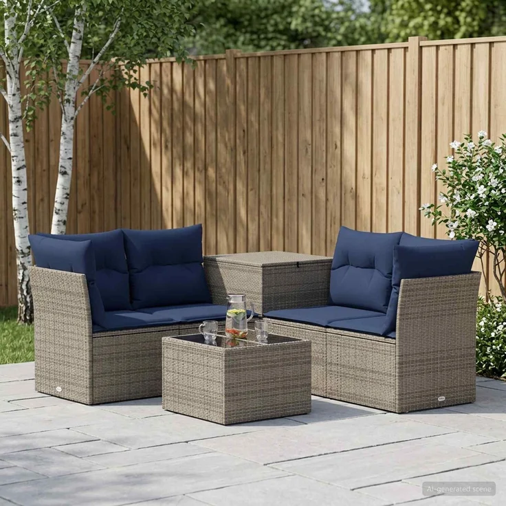 vidaXL Sofa Set 6 stk. Grau und Marineblau Polyrattan und Stahl 3447353 – Bild 1