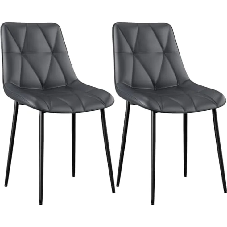 Clevich Esszimmerstühle 2er Set, Bis 200 kg, PU Polsterstuhl, Metallbeine, Stabil, Komfortabel, Einfache Montage, Küchenstühle 81 x 57 x 50CM (Grau, 2 Stück) – Bild 2