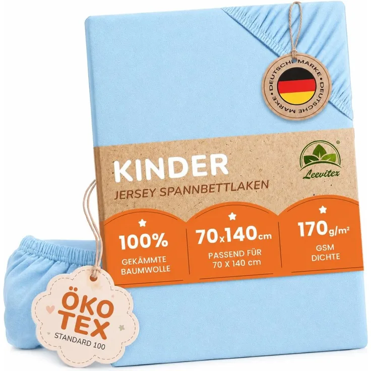 leevitex® Spannbettlaken Spannbettlaken Kinder Spannbettlaken Premium 170 g/m², Gummizug: Rundumgummizug, (1 Stück), schwer & blickdicht, 100% Baumwolle, 70 x 140 cm