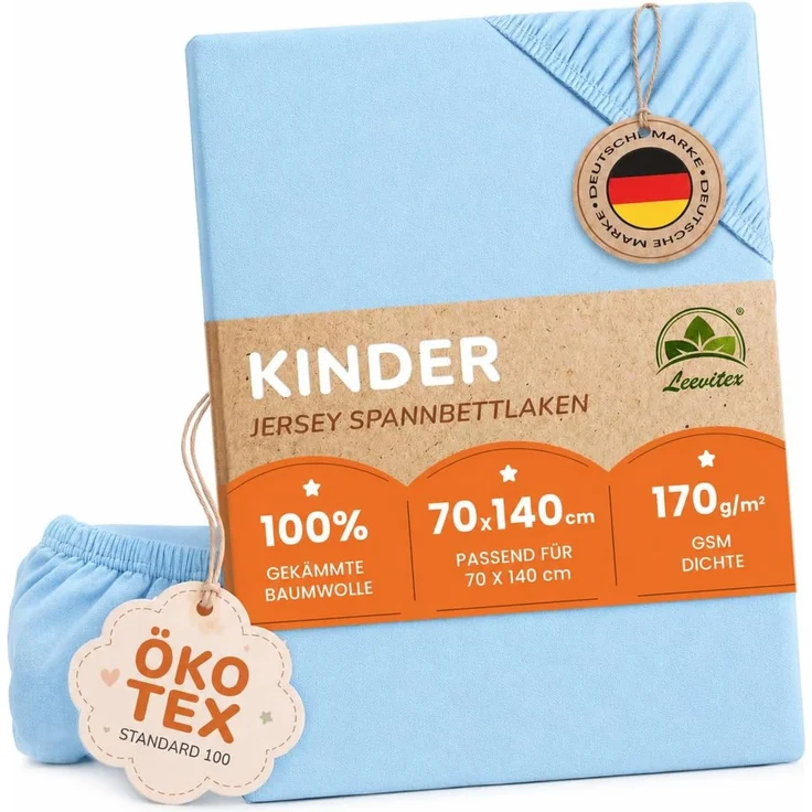 leevitex® Spannbettlaken Spannbettlaken Kinder Spannbettlaken Premium 170 g/m², Gummizug: Rundumgummizug, (1 Stück), schwer & blickdicht, 100% Baumwolle, 70 x 140 cm – Bild 1