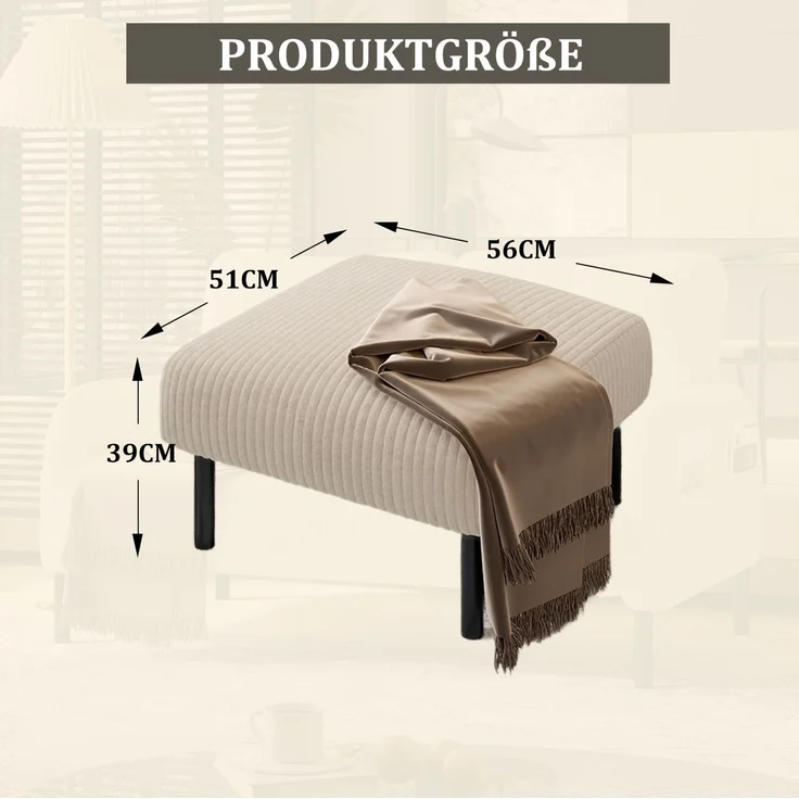 DESVIAE Hocker mit Cordbezug und Metallgestell 56x51x39 cm Beige – Bild 10
