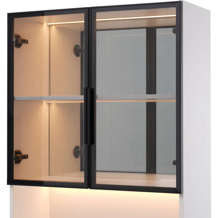 ZUBALIYA Glasvitrine 70 × 30 × 170 cm mit LED-Beleuchtung und Spiegelrückwand, Vitrinenschrank mit grauen ESG-Glastüren, MDF, Ausstellungsschrank für Wohnzimmer, Küche und Esszimmer – Bild 19