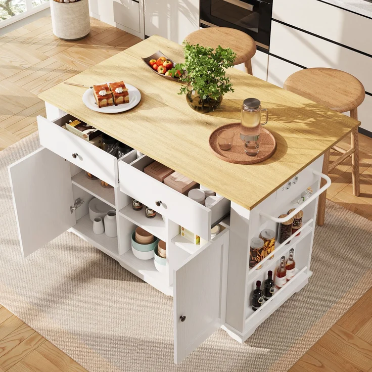 Kücheninsel, Küchenwagen mit Steckdosenleiste ausgestattet, Küchenschrank, Servierwagen mit arbeitsplatte, buffetschrank, Speisewagen mit Holzmaserung, buffetschrank,weiß – Bild 3