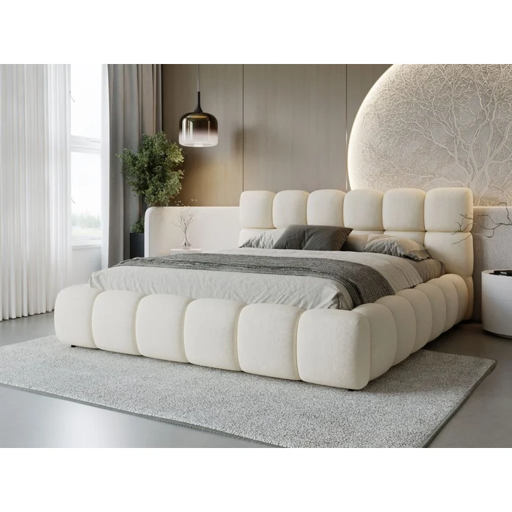 GRAINGOLD Modo Polsterbett 120x200, Doppelbett mit Kopfteil, groß Stauraum, Velour-Stoff, Beige – Bild 1