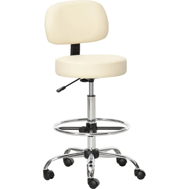 Drehbarer Barhocker Arbeitshocker mit Lehne höhenverstellbar PU Bezug Beige 56x57x104-127cm für Küche und Bar--Beige--56x57x104cm--YOUDENOVA – Bild 1