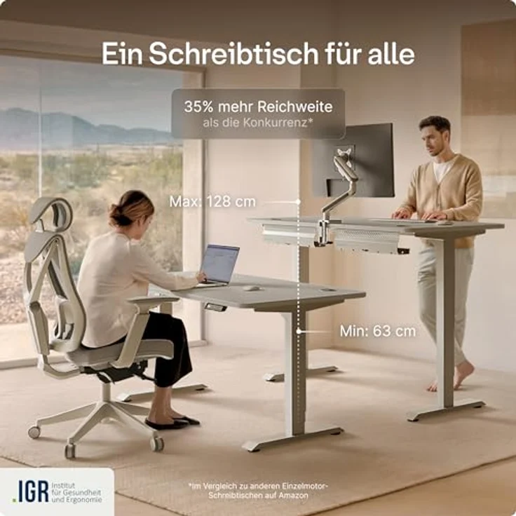 Höhenverstellbarer Schreibtisch - Höhenverstellbar Elektrisch mit Flüsterleisem Dual-Motor & Touchscreen - Hohe Tragfähigkeit - Stehtisch von Desktronic, Grau + Grau, 140x70 cm – Bild 8