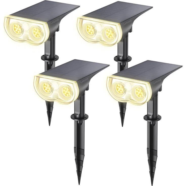 Linkind LED Solar Gartenlampen 800LM Licht-Sensorik Solarleuchten, 3000K Warmweiß Solarlicht, 22 LEDs IP65 Gartenstrahler Außenwandleuchte, 3 Modi Solarstrahler Außen StarRay, Garten Deko, 4 Stück
