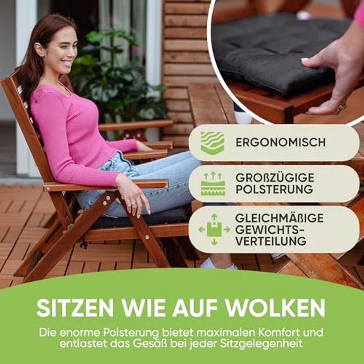 Gräfenstayn Stuhlkissen Sitzkissen 40x40cm Haltebänder Indoor Outdoor, robustes Sitzkissen für Indoor & Outdoor, mit Haltebändern – Bild 3