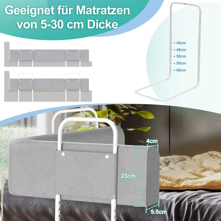 Eikuavons 1x Bettgitter 150cm Grau, höhenverstellbares Bettschutzgitter, Kinderbettgitter Babybettgitter Rausfallschutz für Familienbett & Kinderbett, Perlbaumwolle, Grau – Bild 2