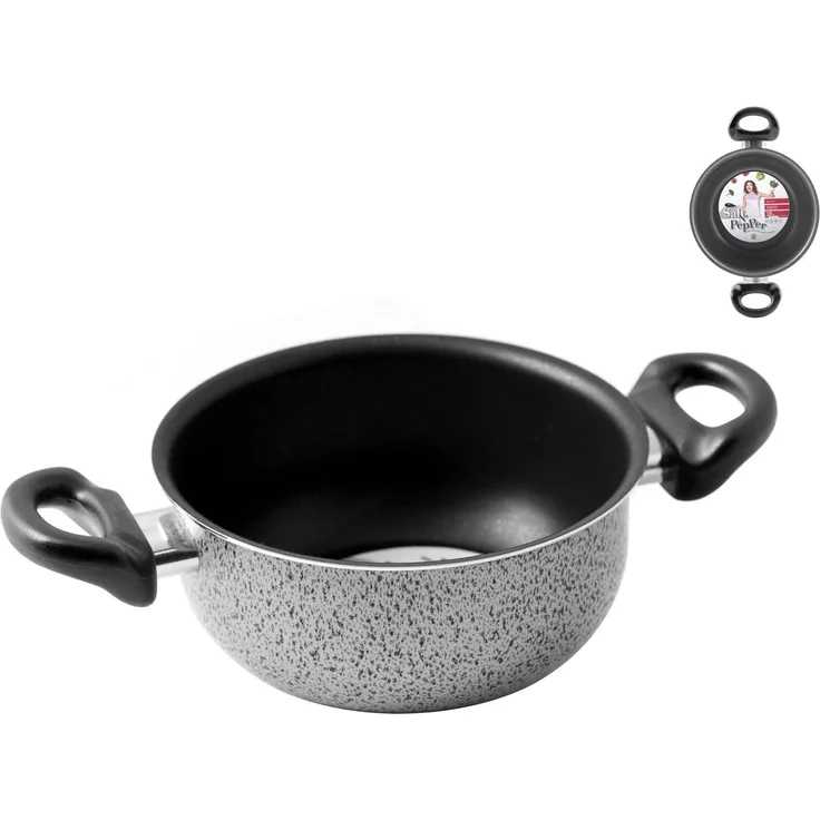 Home Salt Peper Kasserolle mit 2 Griffen, Antihaftbeschichtung, 16 cm, Aluminium, schwarz/grau