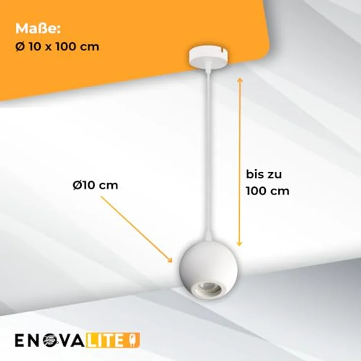 ENOVALITE Pendelleuchte GLOBE, 1-flammige Deckenleuchte in Weiß mit GU10 Fassung, Ø100 mm, Pendellänge 100 cm – Bild 5