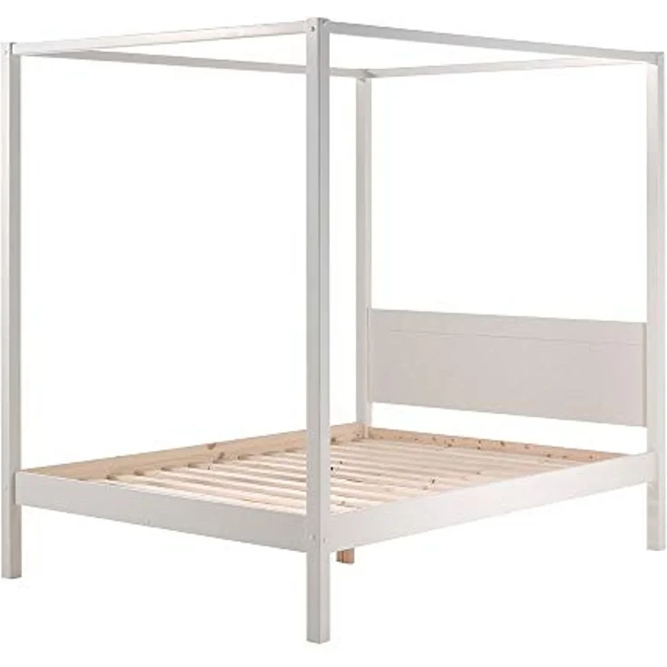 Himmelbett Alysa Vipack inkl. Rolllattenrost + Himmelgestänge Kiefer massiv FSC zertifiziert 140×200 cm Weiß – Bild 2