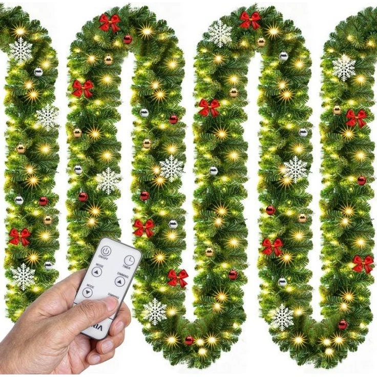Kunstgirlande, Casaria, Höhe 28 cm, Weihnachtsgirlande geschmückt mit Fernbedienung 5m 80 LED Warmweiß – Bild 4