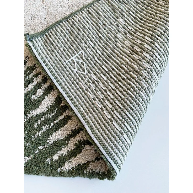 ADOB Badematte Premium Badezimmerteppich, kuschelweich, 140x70 cm, Farbe grün beige, warm, fußbodenheizungsgeeignet, schnell trocknend, strapazierfähig, Baumwolle, rutschfest – Bild 2