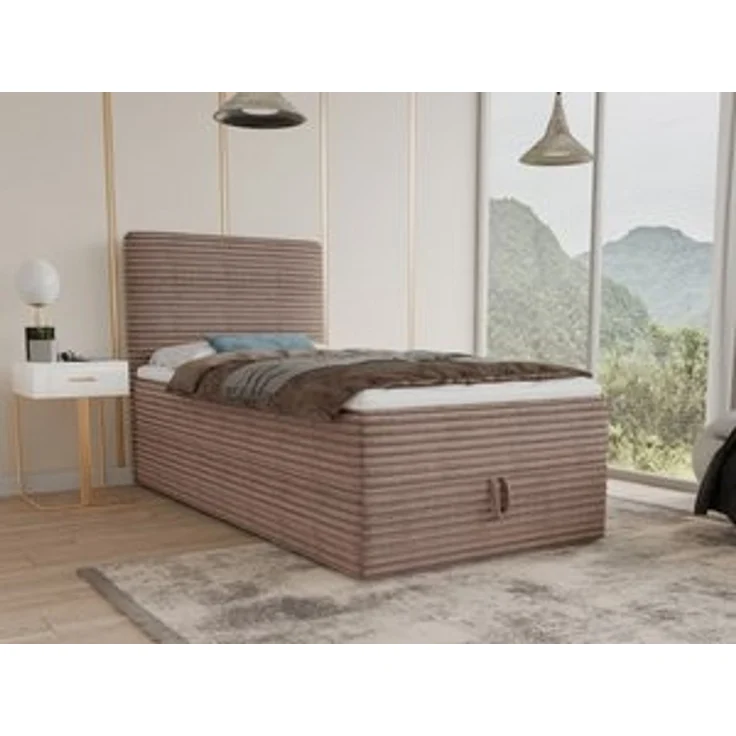 Boxspringbett Mollo Mini mit Bettkasten und Matratzentopper - Einzelbett mit Bonell-Matratze und Topper, Polsterbett in weichem Cordstoff, Bett, Schlafzimmer (Braun (Tilia 17), 100 x 200 cm) – Bild 6