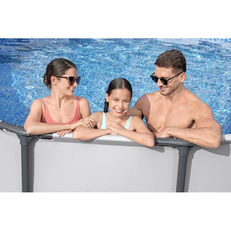 Bestway Steel Pro MAX Frame Pool Komplett-Set mit Filterpumpe Ø 427 x 122 cm, lichtgrau, rund – Bild 7