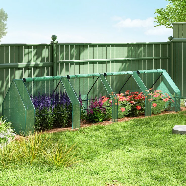 Wohnora-Mini-Gartengewächshaus, Tunnelgewächshaus mit 4 Fenstern und aufrollbaren Reißverschlüssen, Stahl, 140 g/m² PE, UV-beständig, 360 x 90 x 90 cm, Grün,H 900cm x T 905cm x B 900cm – Bild 2