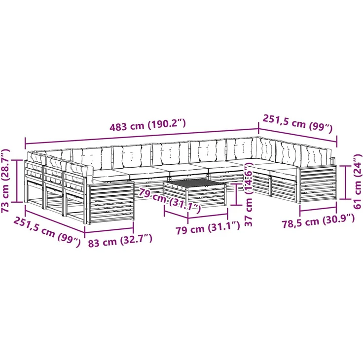 vidaXL Sofagarnituren 11 stk. 10-Sitzer Weiß und Creme Polyester 3391280 – Bild 10