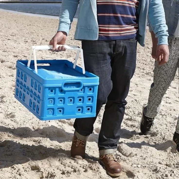 Sunware Klappbox Square 32 L blau/weiß Einkaufsbox Einkaufskorb mit Griffen – Bild 3