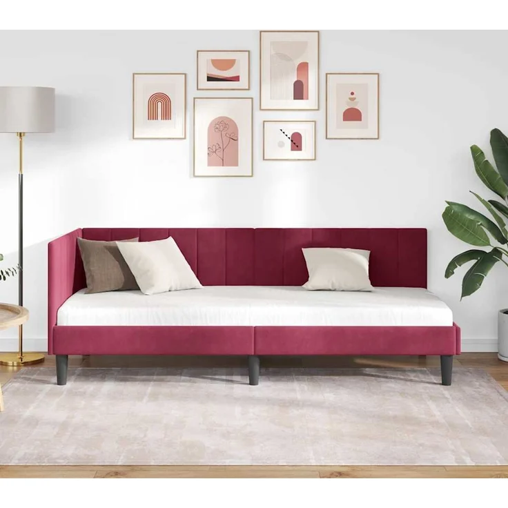 vidaXL Eckbettgestell mit Kopfteil Weinrot 80 cm x 200 cm Samt 42016332 – Bild 2