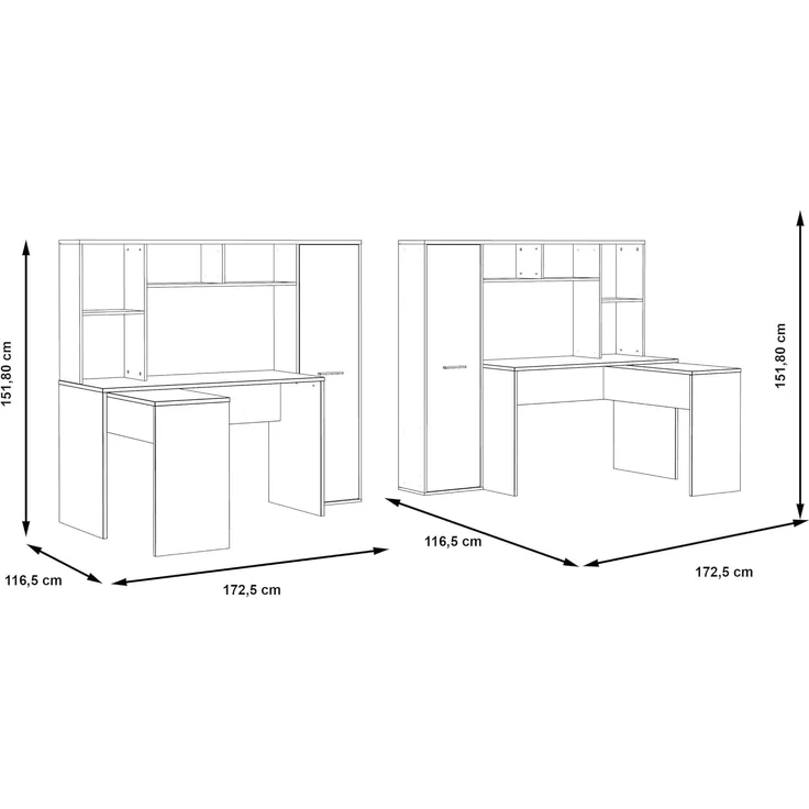Eckschreibtisch >ERIADU< 8 Fächer, 1 Tür, Sonoma Eiche / Weiss - 173x152x116cm (BxHxT) – Bild 6