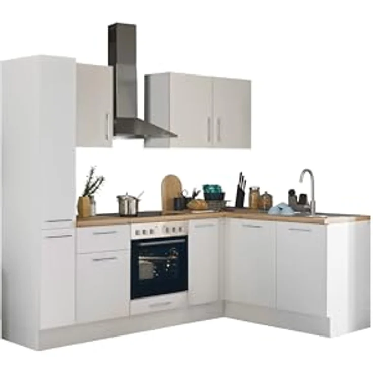 Turin L Eckküche 240 x 211 x 60 cm, weiß - Basic Küchengeräte - Moderne, geräumige Küche in Artisan-Eiche Optik mit viel Stauraum – Bild 2