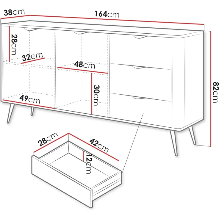 Kommode Literpo 2D3S, geriffelte Fronten, Metallfüße, Aluminiumgriffe (Farbe: Schwarzer Graphit) – Bild 3
