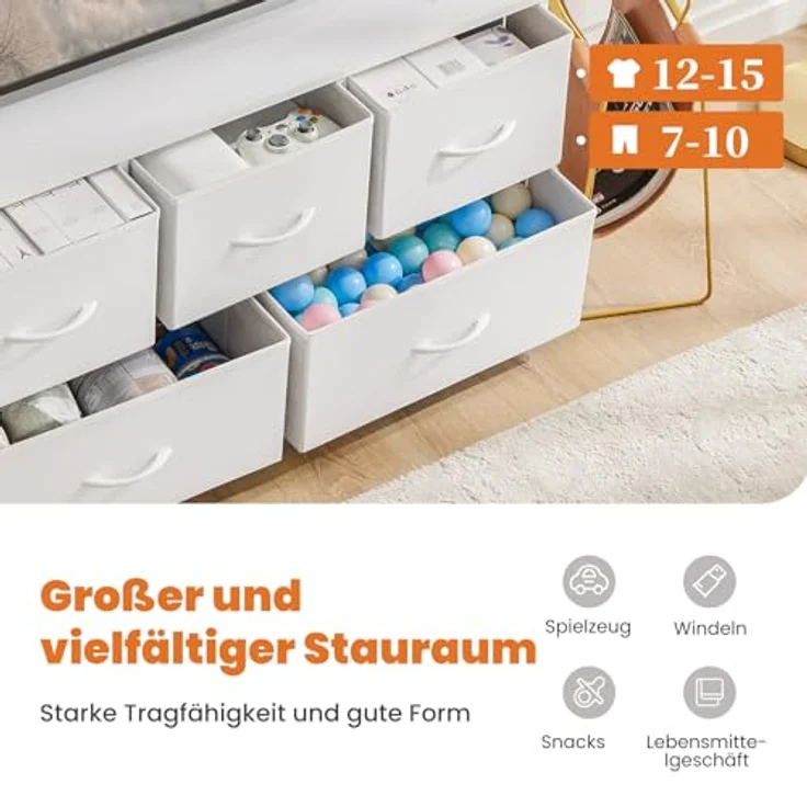 Sweetcrispy Kommode für Schlafzimmer, breite Schublade Kommode Organizer Storage Drawers Fabric Storage mit 5 Schubladen, kleine Kommode, TV Stand für Schlafzimmer, Schrank, Wohnzimmer, Kinderzimmer – Bild 5