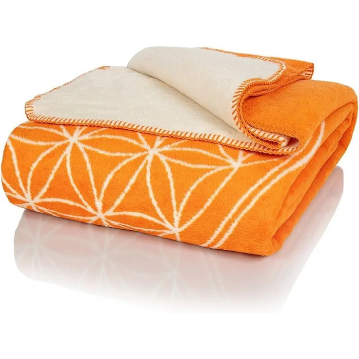 Wolldecke J2BO Kuscheldecke Baumwolle, Blume des Lebens Orange-Ecru, 150x200cm, Glart